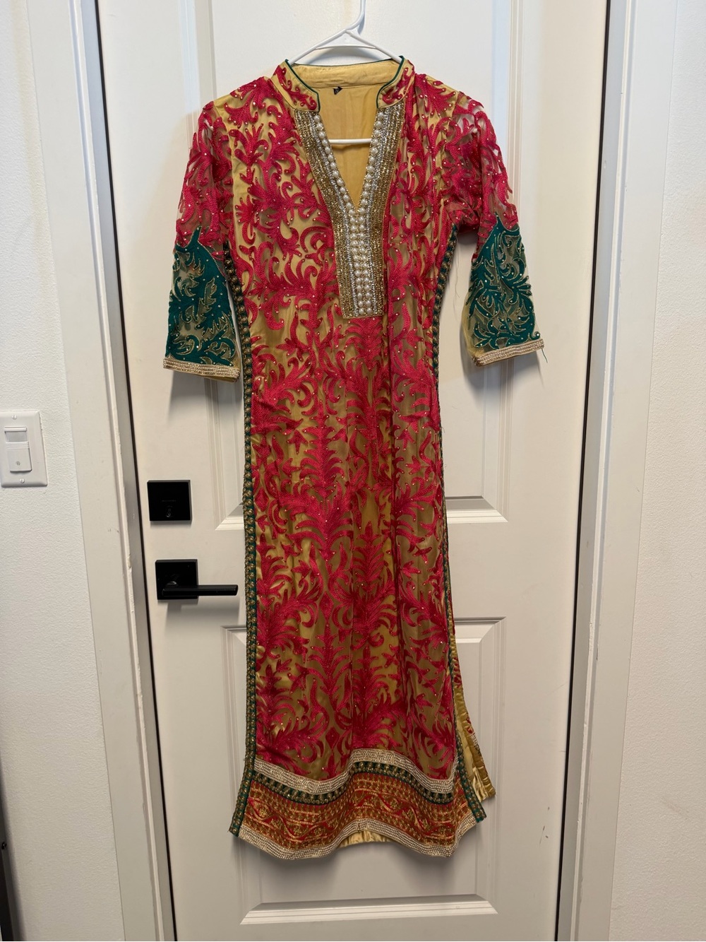 Pink and Tan Embroidered Salwar Kameez 3 Piece Set Medium